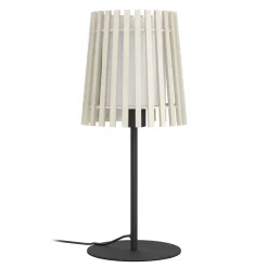 Eglo FATTORIA Tafellampen staal zwart / hout, textiel natuur, wit H: 450 mm | Ø 200 mm Discount
