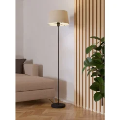 Eglo FEBRES Staande lampen staal zwart / textiel wit H: 1530 mm | Ø 350 mm Hot