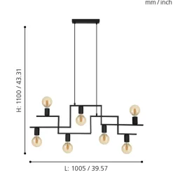 Eglo FEMBARD hanglamp staal zwart H: 1100 mm Clearance