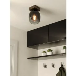 Eglo FILAGO Plafondarmaturen hout, staal bruin / Glas zwart, grijs, transparant H: 200 mm | Ø 145 mm New