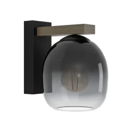Eglo FILAGO Wandlamp hout, staal bruin, zwart / Glas zwart, grijs, transparant H: 200 mm Clearance