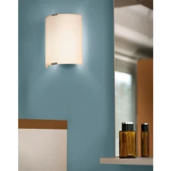 Eglo GRAFIK Wand-/plafondlamp staal zilver / glas satijn wit H: 210 mm