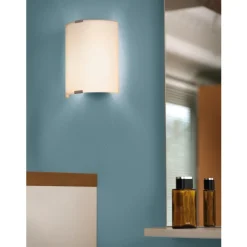 Eglo GRAFIK Wand-/plafondlamp staal zilver / glas satijn wit H: 210 mm