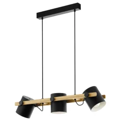 Eglo HORNWOOD hanglamp staal zwart, crème / Hout bruin H: 1100 mm Discount