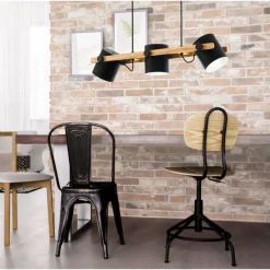 Eglo HORNWOOD hanglamp staal zwart, crème / Hout bruin H: 1100 mm Discount