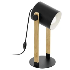 Eglo HORNWOOD Tafellampen staal zwart, crème / Hout bruin H: 420 mm Hot