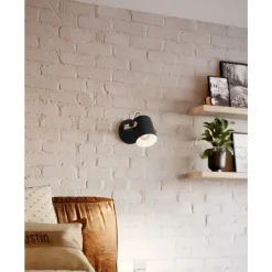 Eglo HORNWOOD Wandlamp staal zwart, crème / Hout bruin Ø 170 mm