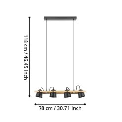 Eglo HORNWOOD-Z hanglamp staal, hout zwart, bruin H: 1100 mm New