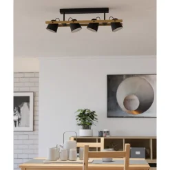 Eglo HORNWOOD-Z Plafondarmaturen staal, hout zwart, bruin H: 160 mm Clearance