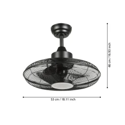 Eglo IGELDO Ventilator met licht ijzer zwart-mat / acryl melkkleurig H: 460 mm | Ø 530 mm Clearance