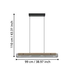 Eglo KOKOMO-Z hanglamp staal, hout zwart, bruin / aluminium, kunststof zwart, wit H: 1100 mm Outlet