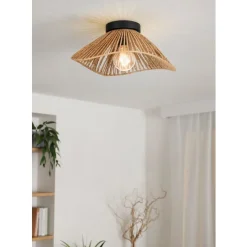 Eglo LAVISTER Plafondarmaturen staal zwart / papier natuur H: 175 mm | Ø 390 mm Best