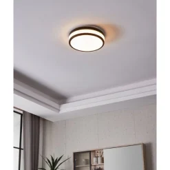 Eglo LED PALERMO Wand-/plafondlamp staal zwart / glas satijn wit gelakt H: 75 mm | Ø 300 mm Hot