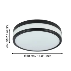 Eglo LED PALERMO Wand-/plafondlamp staal zwart / glas satijn wit gelakt H: 75 mm | Ø 300 mm Hot