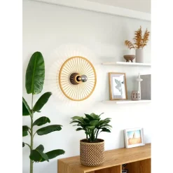 Eglo LEOMINSTER Wand-/plafondlamp staal zwart / Hout natuur H: 90 mm | Ø 450 mm Online