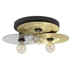 Eglo LINTMILL Plafondarmaturen staal zwart, geborsteld messing / Glas grijs H: 200 mm | Ø 530 mm Sale