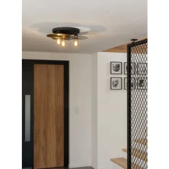 Eglo LINTMILL Plafondarmaturen staal zwart, geborsteld messing / Glas grijs H: 200 mm | Ø 530 mm Sale