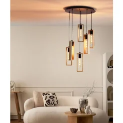 Eglo LITTLETON hanglamp staal zwart / Hout bruin H: 1500 mm | Ø 500 mm Hot