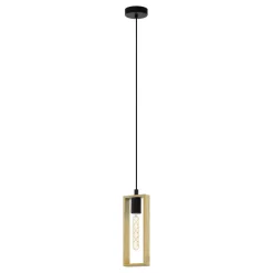 Eglo LITTLETON hanglamp staal zwart / Hout bruin H: 1100 mm Discount