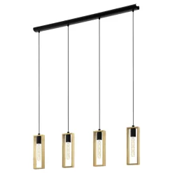 Eglo LITTLETON hanglamp staal zwart / Hout bruin H: 1100 mm Outlet