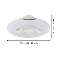 Eglo LOVISCA Ventilator met licht ABS wit, zilver / acryl melkkleurig H: 200 mm | Ø 550 mm