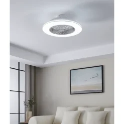 Eglo LOVISCA Ventilator met licht ABS wit, zilver / acryl melkkleurig H: 200 mm | Ø 550 mm