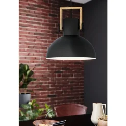 Eglo LUBENHAM hanglamp staal, hout zwart, bruin H: 1100 mm | Ø 300 mm