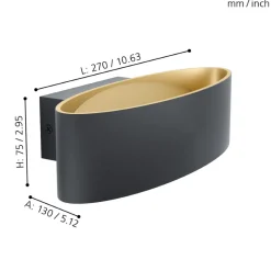 Eglo MACCACARI Wandlamp aluminium, staal zwart, goud / Kunststof transparant H: 75 mm Best