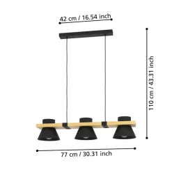 Eglo MACCLES hanglamp staal, hout zwart, bruin H: 1100 mm Sale