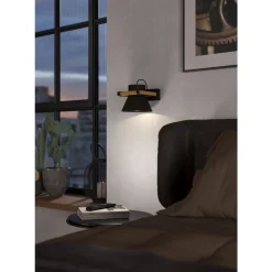 Eglo MACCLES Wandlamp staal, hout zwart, bruin H: 150 mm