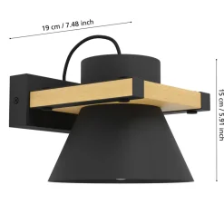 Eglo MACCLES Wandlamp staal, hout zwart, bruin H: 150 mm