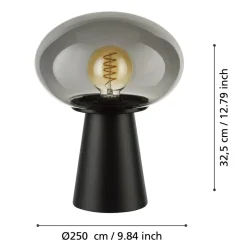 Eglo MADONNINA Tafellampen staal zwart / glas gestoomd grijs H: 325 mm | Ø 250 mm Best