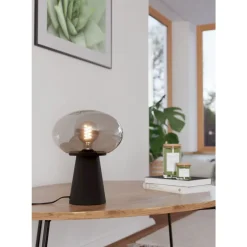 Eglo MADONNINA Tafellampen staal zwart / glas gestoomd grijs H: 325 mm | Ø 250 mm Best