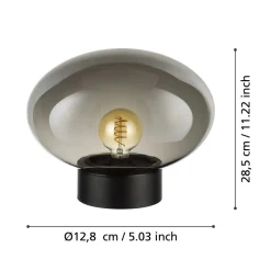 Eglo MADONNINA Tafellampen staal zwart / glas gestoomd grijs H: 270 mm | Ø 330 mm