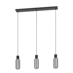 Eglo MAIONE hanglamp staal zwart / glas gestoomd grijs H: 1100 mm Outlet