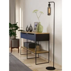 Eglo MAIONE Staande lampen staal zwart / glas gestoomd grijs H: 1510 mm Clearance