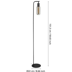 Eglo MAIONE Staande lampen staal zwart / glas gestoomd grijs H: 1510 mm Clearance