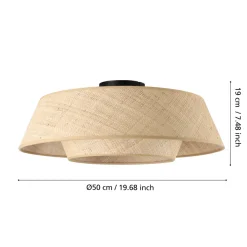 Eglo MARFORD Plafondarmaturen staal zwart / bast natuur H: 190 mm | Ø 500 mm Clearance