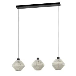 Eglo MIDSUMER hanglamp staal zwart / textiel crème H: 1100 mm Outlet