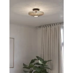 Eglo MIDSUMER Plafondarmaturen staal zwart / textiel crème H: 175 mm | Ø 380 mm Online