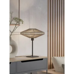 Eglo MIDSUMER Tafellampen staal zwart / textiel crème H: 440 mm | Ø 380 mm Outlet