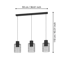 Eglo MILLIGAN hanglamp staal zwart, wit H: 1100 mm Clearance