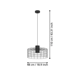 Eglo MILLIGAN hanglamp staal zwart, wit H: 1100 mm | Ø 480 mm