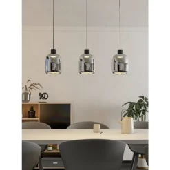 Eglo MOLOCHIO-Z hanglamp staal zwart / glas gestoomd zwart-transparant H: 1100 mm Discount