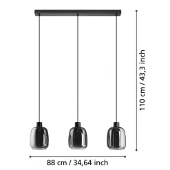 Eglo MOLOCHIO-Z hanglamp staal zwart / glas gestoomd zwart-transparant H: 1100 mm Discount