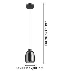 Eglo MOLOCHIO-Z hanglamp staal zwart / glas gestoomd zwart-transparant H: 1100 mm | Ø 180 mm