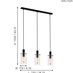 Eglo MONTEFINO hanglamp staal zwart / Glas helder H: 1100 mm Discount