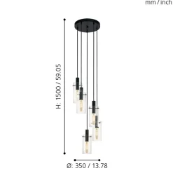 Eglo MONTEFINO hanglamp staal zwart / Glas helder H: 1500 mm | Ø 350 mm