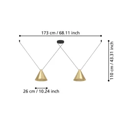 Eglo NARICES 1 hanglamp staal zwart / staal geborsteld messing, goud H: 1100 mm New