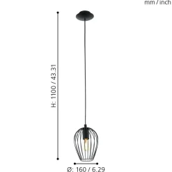 Eglo NEWTOWN hanglamp staal zwart H: 1100 mm | Ø 160 mm